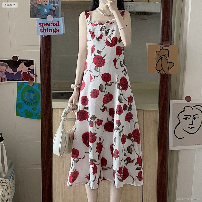 플라워 원피스 여름 장미 캐주얼 스커트 뉴타임즈 C11 X464Y969