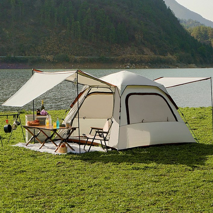 Surkat 원터치 텐트+그늘막 2in1 실버코팅 햇빛차단 캠핑용 그늘막텐트 확장형 햇빛 가리개 텐트 천막 포함