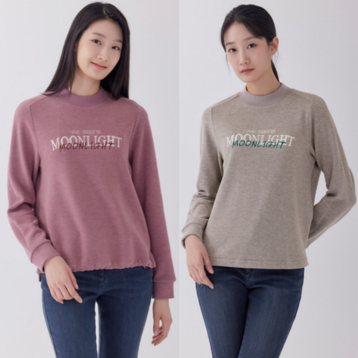 지센창원여성 기모 자수 원포인트 긴팔 티셔츠 2색 LCTSOA29