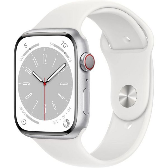 Apple Watch Series 8 GPS  Cellular 45mm  실버 알루미늄 케이스와 화이트 스포츠 밴드 SM 리뉴얼