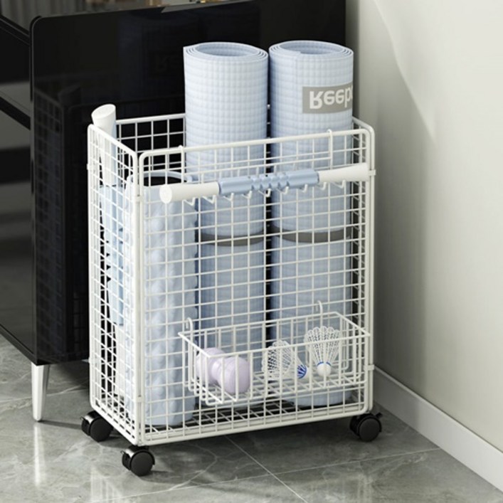 스퀘어상점 다용도 이독식 홈트 헬스용품 트롤리 요가매트 홈트기구 정리수납 화이트