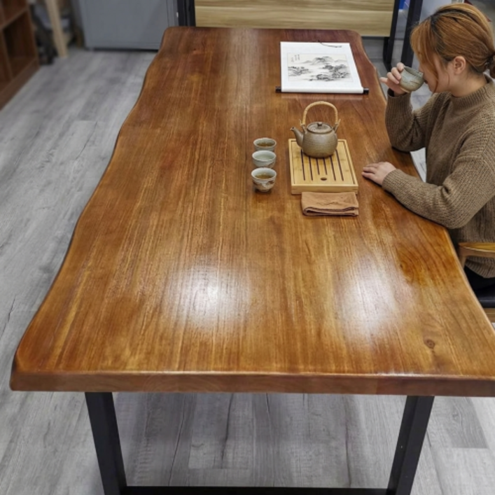 캠페토 우드슬랩 카페 롱 테이블 까펠로 상판 통원목 대형, 6인용, 우드