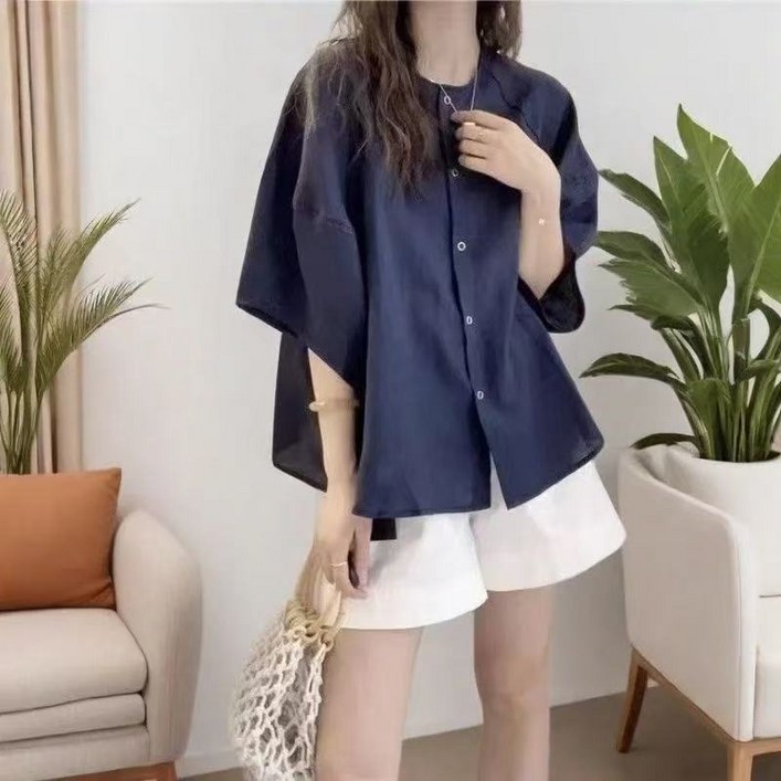 루스리더 여성용 날씬해보이는 빅사이즈 반팔 블라우스 셔츠 V322