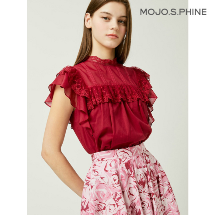 모조에스핀 하이넥 레이스 블라우스 WIJ242MSC022 432177