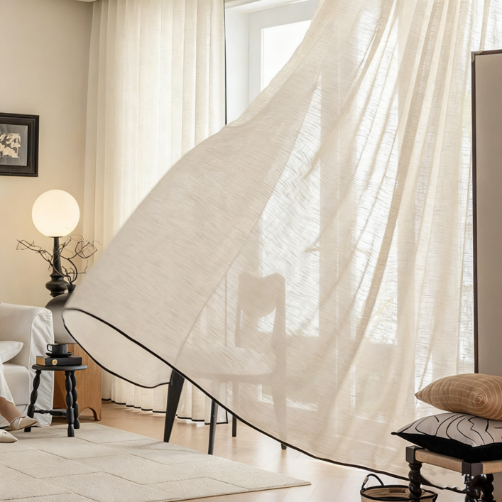 스트라이프 린넨스타일 쉬폰 커튼 2장세트 아일렛형