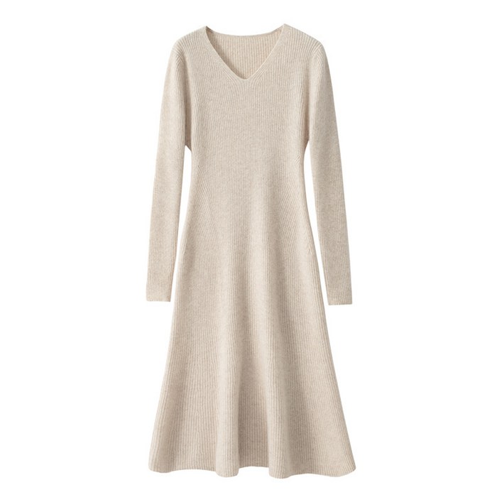 DFMEI 브이넥 레깅스 긴팔 니트 순모 원피스 여중기장 루즈핏 오버핏 퍼 원피스