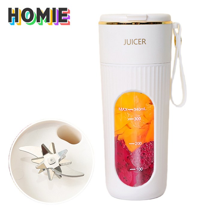 HOMIE 믹서기 14날 칼날 강력한 모터 착즙기 USB 충전식 휴대용 소형 믹서기 350ML