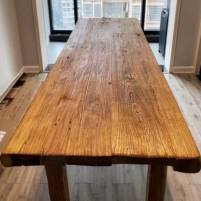 복고풍 고재 테이블 통원목 카페 레트로 슬랩 책상 가구 다이닝 식당