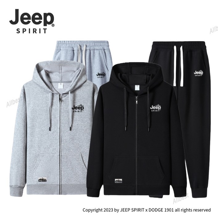 JEEP SPIRIT 지프 남성 여성 츄리닝 트레이닝복 세트 후드집업+ 조거팬츠 총 2종
