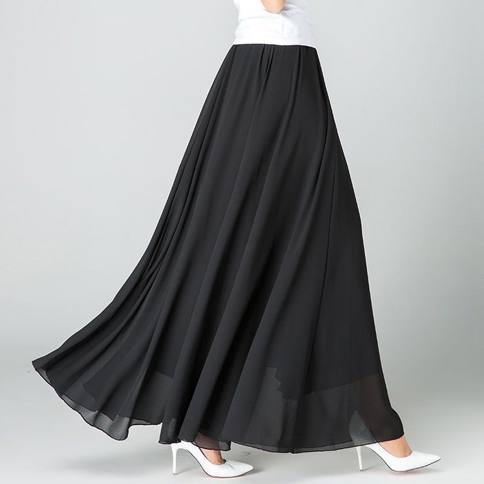 해피유통 여성 신상 쉬폰 스커트 빅사이즈 A라인 롱스커트jhy