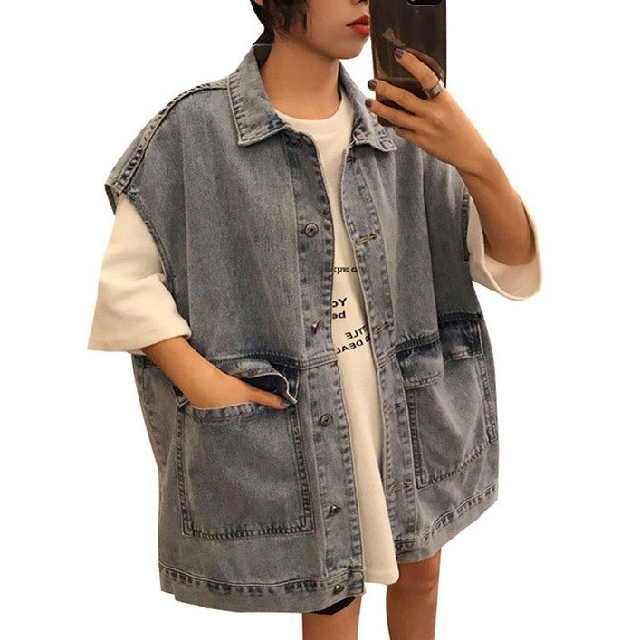 여자 빅사이즈 민소매 데님 조끼