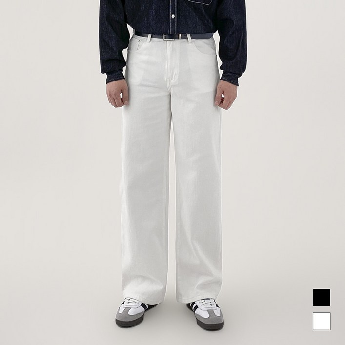모노마인 남자 청바지 화이트진 블랙진 세미 와이드 데님 팬츠