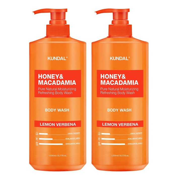 쿤달 허니 앤드 마카다미아 퓨어 바디워시 레몬버베나, 1.058L, 2개