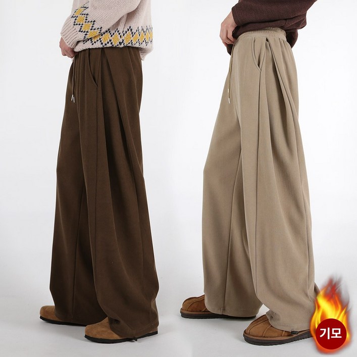 오버나인 남자 남성 겨울용 기모바지 코듀로이 숏 롱 기장 핀턱 밴딩 와이드 바지