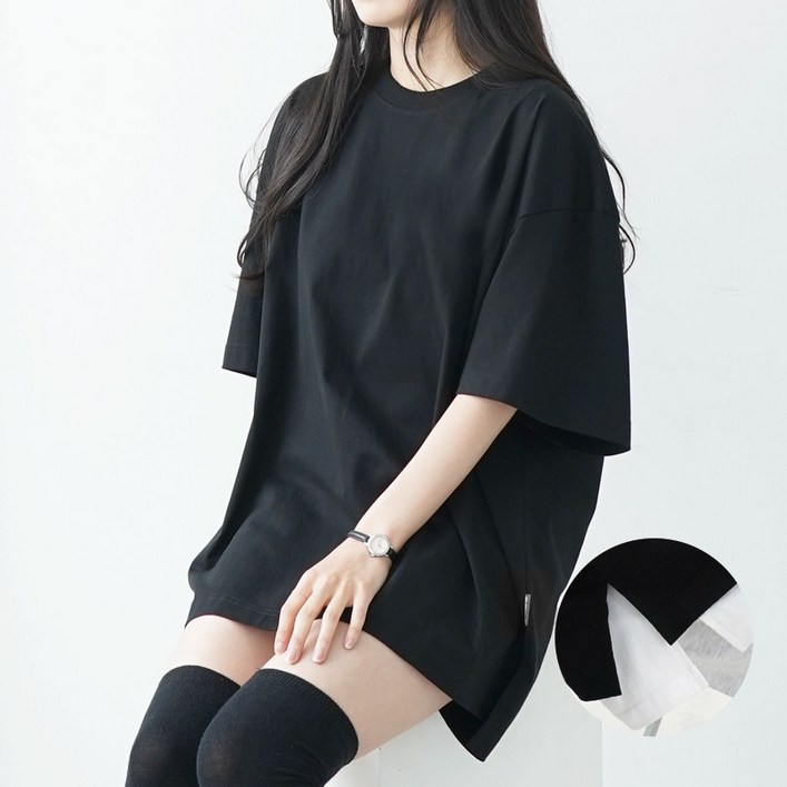 큐티팝 면 100% 오버핏 무지 반팔티셔츠