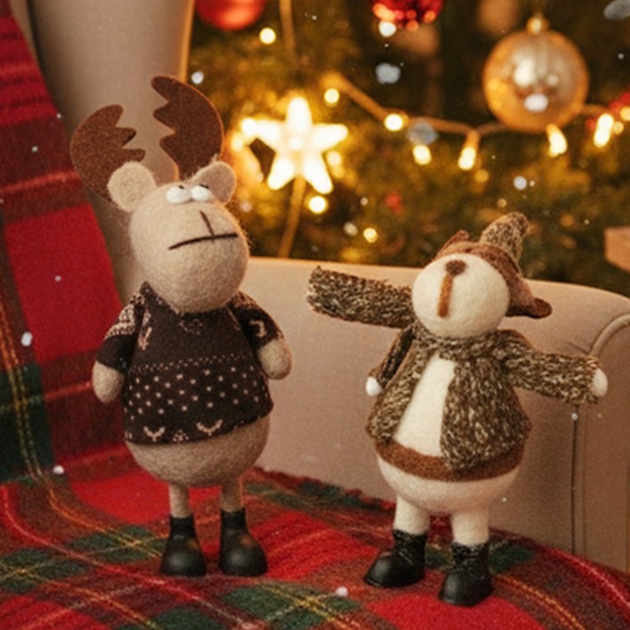 크리스마스 오너먼트 장식 양모 펠트 장화신은 순록 2P세트 트리데코 연말선물