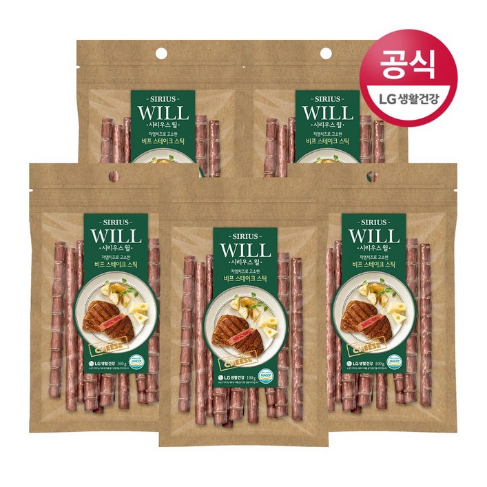 시리우스 윌 애견간식 비프 스테이크 스틱 100g x 5팩, 1세트