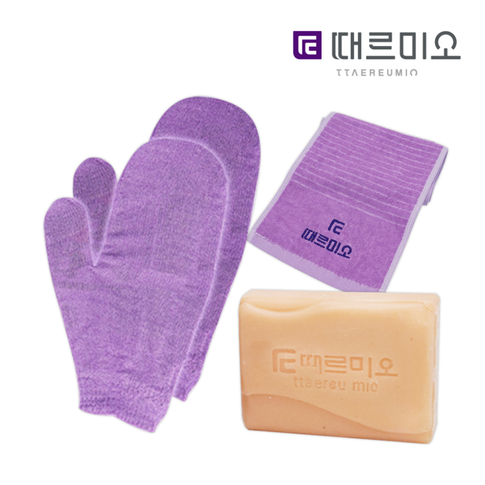 세트상품때르미오 한방미용비누때술술 때장갑때타올 비누 수건 타올, 1개, 1개입, 목욕A때장갑1벙2P때비누1때타올1