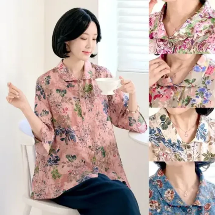 엄마옷 로즈맘 주온카라풍기인견블라우스1