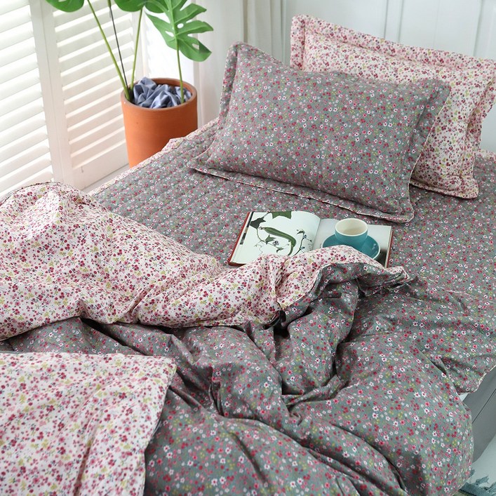 쉐리잔꽃 30수 광목면100 홑겹 이불커버, 싱글더블퀸, 03 카키