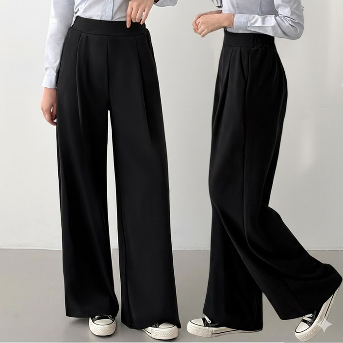 핏오짐 여성 일반/기모 원턱 와이드 일자 슬랙스 밴딩 와이드팬츠 스판 바지