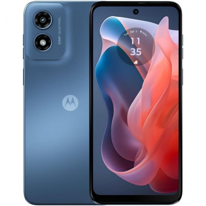 모토로라 모토 G 플레이2024 XT24131 64GB 저장공간 4GB RAM 6.5인치 HD 90Hz 디스플레이 50MP 카메라 5000mAh 배터리 블루 크리켓 잠금