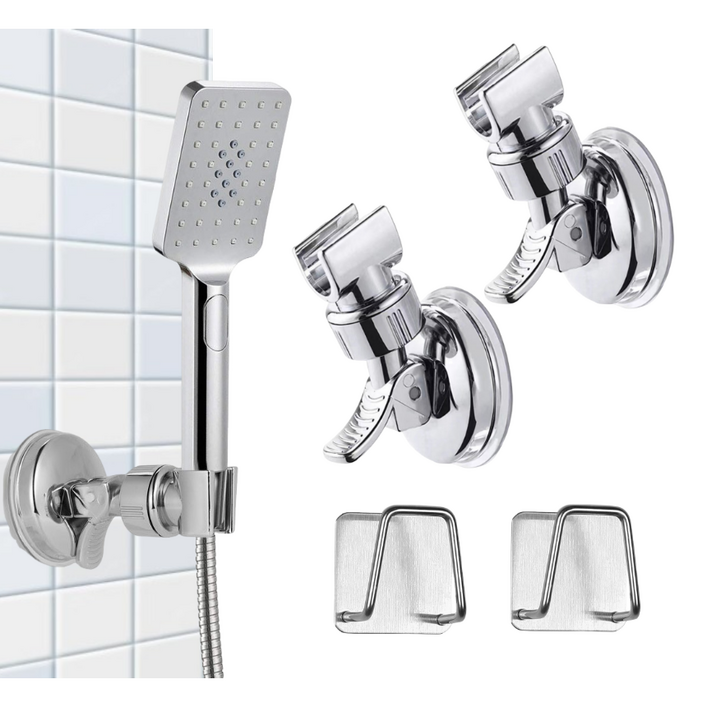 셀렉트디 무타공 초강력 진공 흡착 샤워기 거치대 홀더 각도 조절, 메탈 실버, 2개