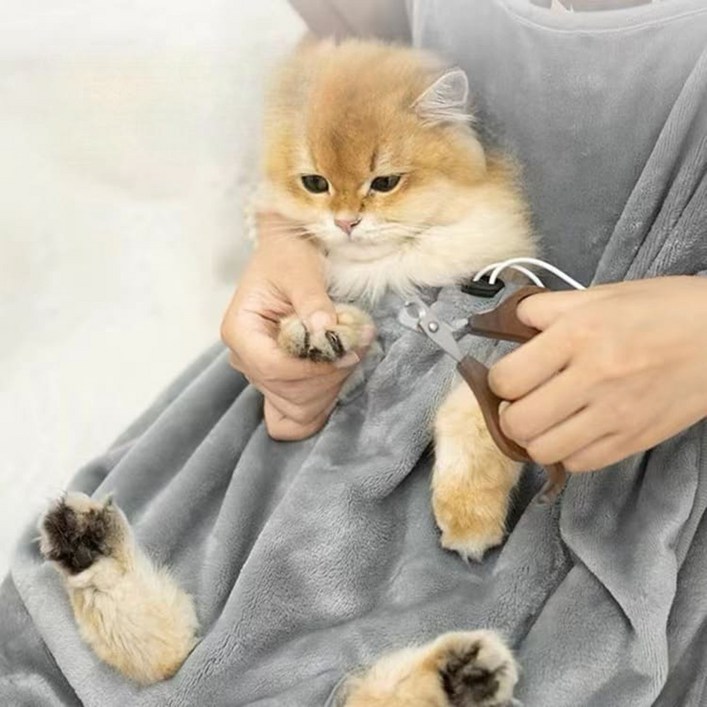 제이제이펫 고양이 캥거루 앞치마 발톱 위생 관리 담요, 1개, 그레이