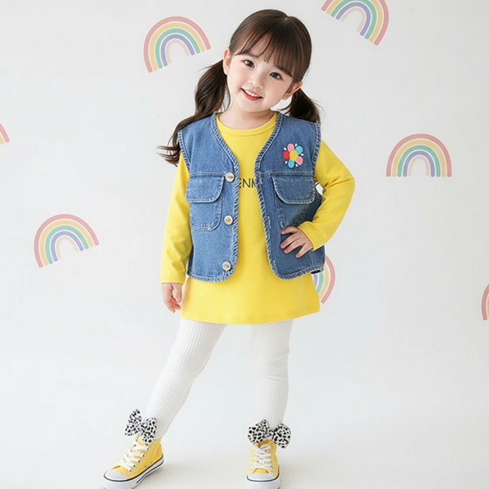 몽실이 포켓 레인보우조끼세트 상하복 여아 봄 가을 외출복