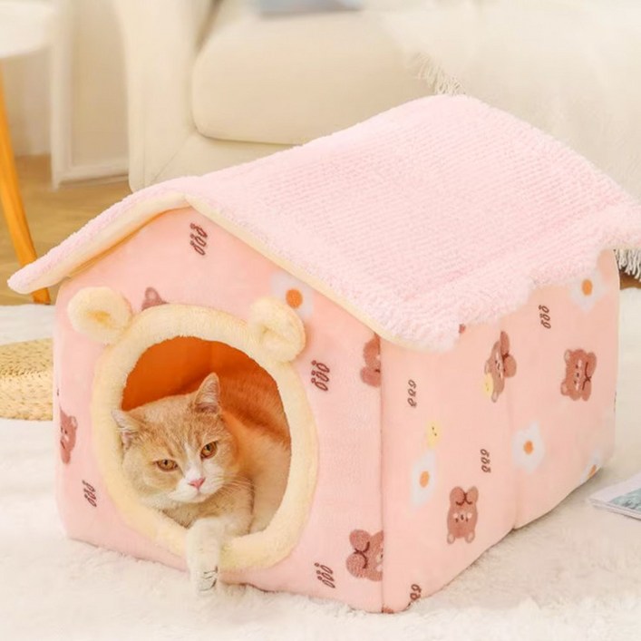 폴텐 푹신하고 포근한 논슬립 펫하우스 쿠션 세트, 핑크, 1세트