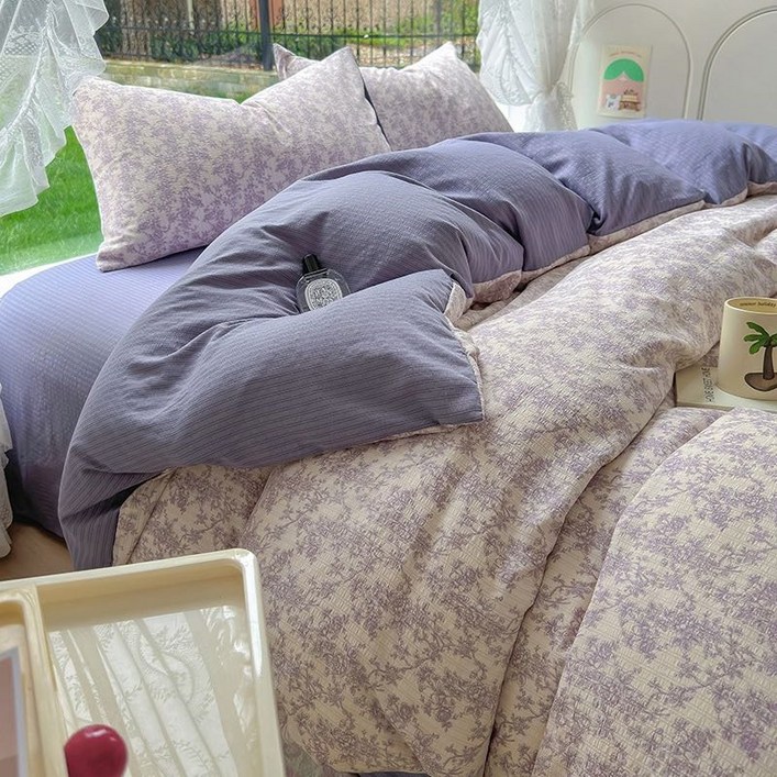 Jeernare 심플 사계절 이불 세트 AB면 침구 세트 워싱 호텔식 이불커버 4종세트