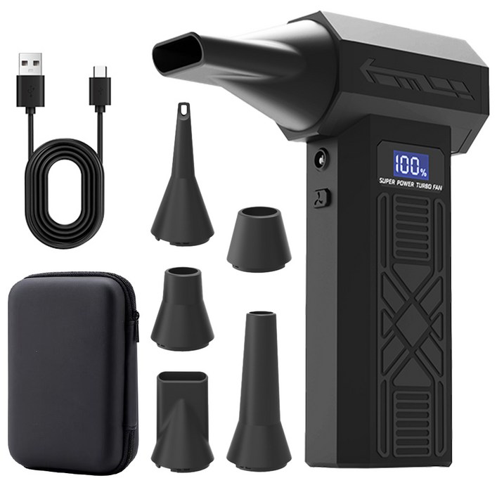 YOKOSOO 초강력 무선 에어건 160000RPM 터보 송풍기 차량용 PC 캠핑 가정용 빠른 먼지 청소, 블랙
