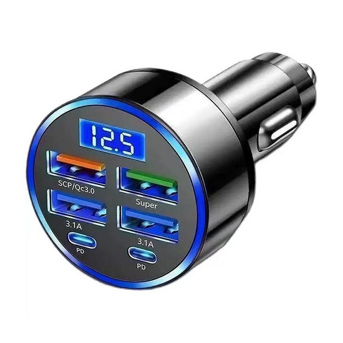 특가 차량용 고속 충전기 시거잭 멀티소켓 지능 4개 Usb2개 typec 급속 충전구, 블랙, 3A