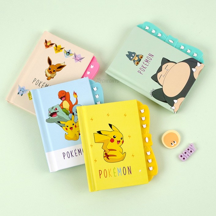 포켓몬 버튼 비밀다이어리 피카츄 잠만보 이브이