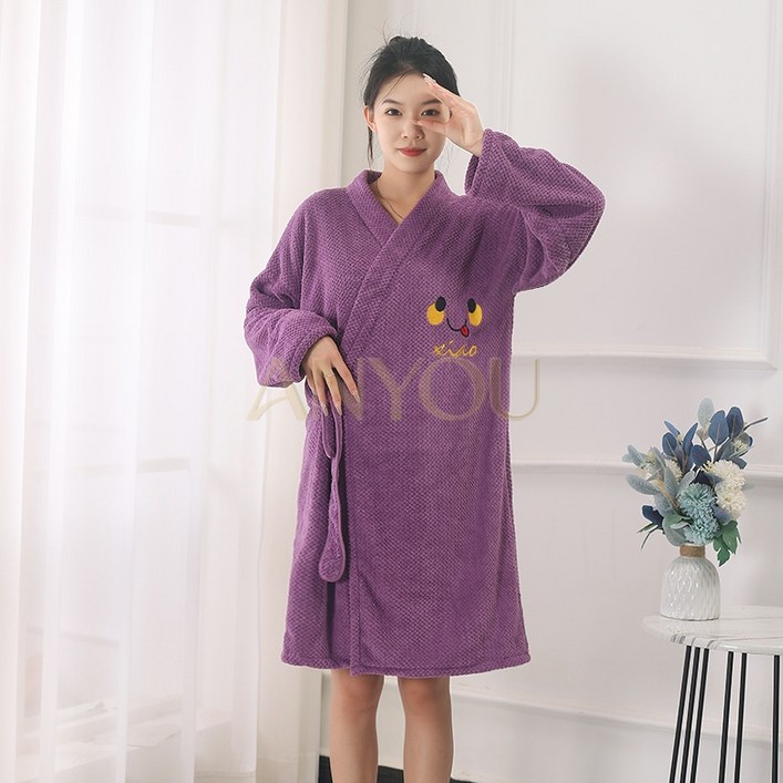 신상 파인애플 체크 욕실 가운욕실 치마 입을 수 있는 목욕 타월 부드럽고 흡수성 좋은 가정용 파자마 호텔 욕실 가운