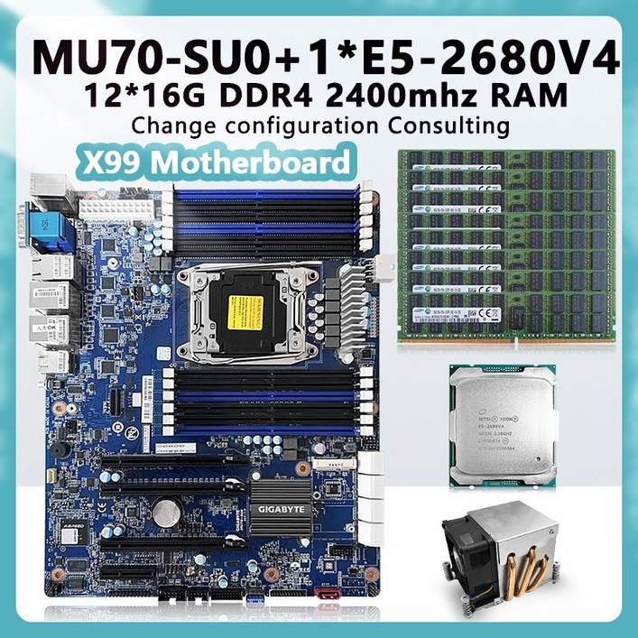 MU70-SU0 X99 메인 보드 Xeon E5 2680V4 14C/28T 120W CPU 12x16GB 192GB RAM DDR4 2400mhz 메모리 E5-2680V4 보드용