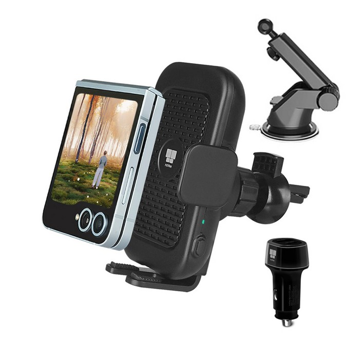 차량용 15W 고속 무선 고속 충전 거치대 쿨링 팬 저소음 시거잭 증정 송풍구 대시보드 풀세트 갤럭시 플립7 NV100DCC1, NV100DCC1  48W 고속충전 시거잭