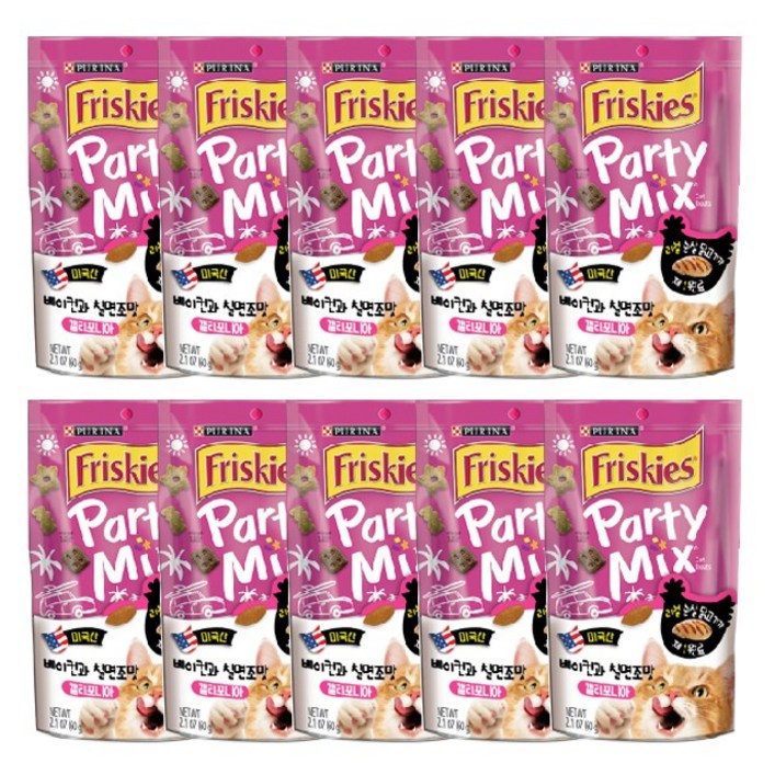 퓨리나 파티믹스 캘리포니아리얼치킨베이컨과 칠면조 맛60g , 60g, 10개