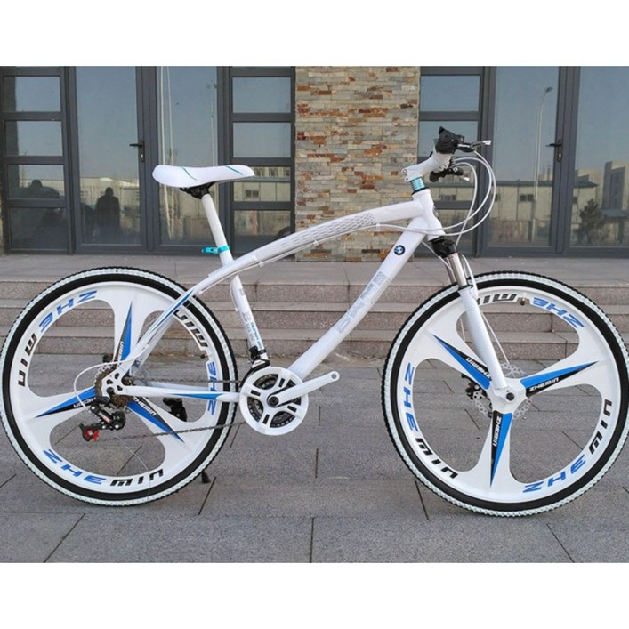 BMW 프레임 산악 자전거 입문용 남녀 MTB 충격 흡수 디스크 브레이크 오프로드 로드자전거, 스포크 휠 - 블랙