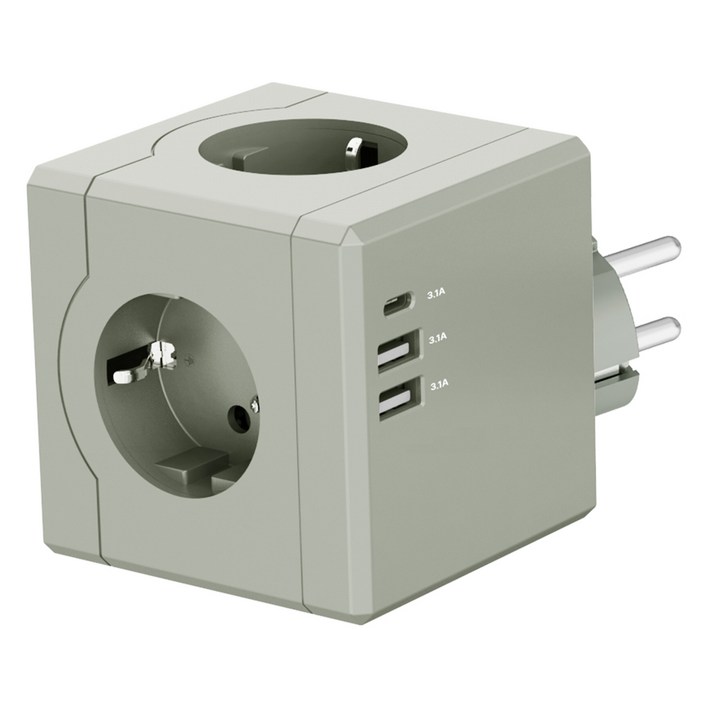 티메코 SF코팅 큐브 디자인 멀티탭 4000W 고용량 3구 (USB-A 2개 C타입 1개), 1개, 그레이 SF01, 7.6cm