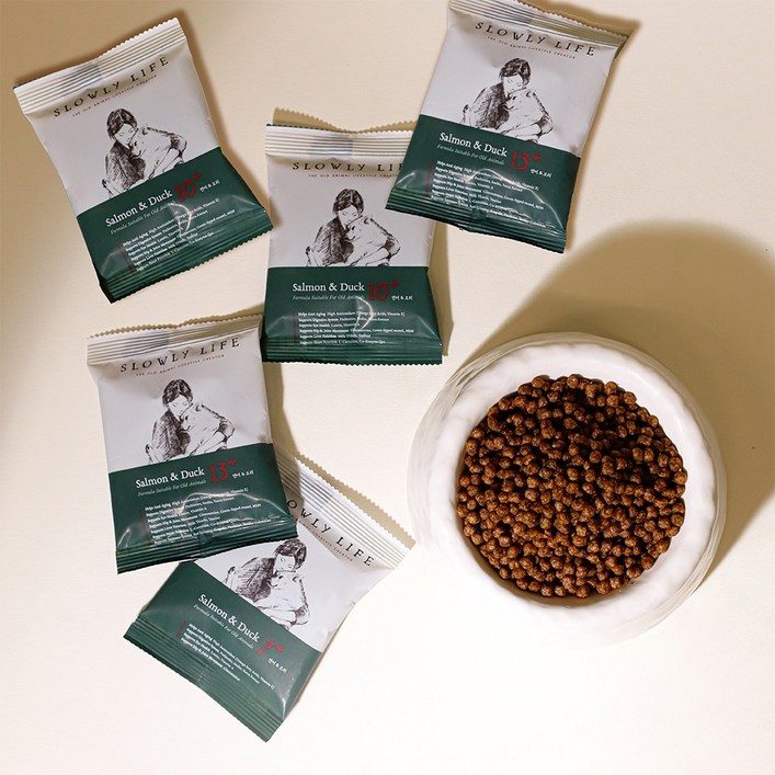 슬로울리라이프 노령견 노견 강아지 샘플사료 소프트사료, 40g, 5개, 연어오리