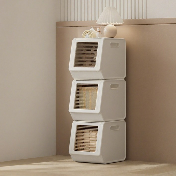 다용도수납장 리빙박스 플라스틱 폴딩 접이식 DIY 투명창 라탄무늬 자유 조합