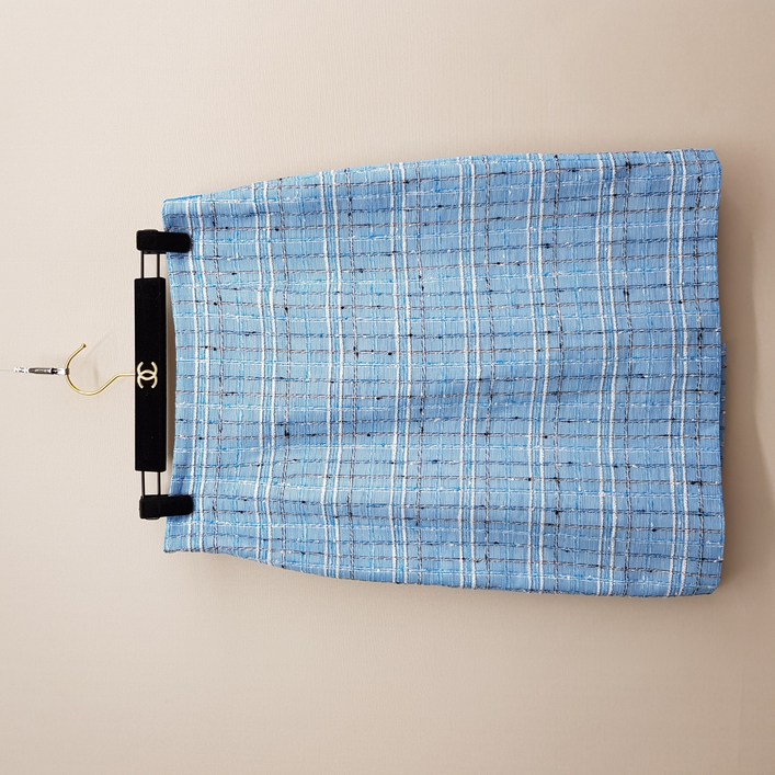 빈티지크리스패션 모조에스핀 2022  하늘색 트위드 체크 H라인 스커트 L사이즈