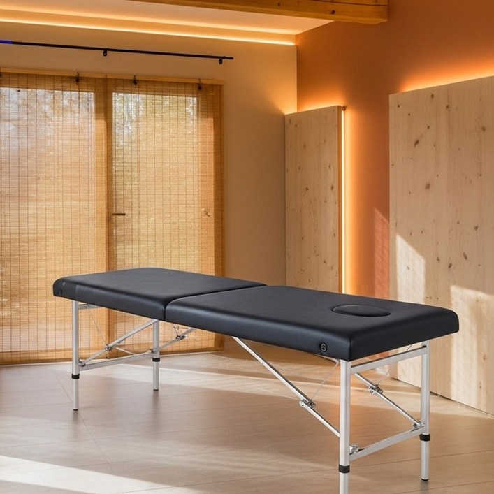 살림단짝 접이식 휴대용 마사지베드 알루미늄 다리 받침대 베개포함 기본형베드, 블랙, 1개