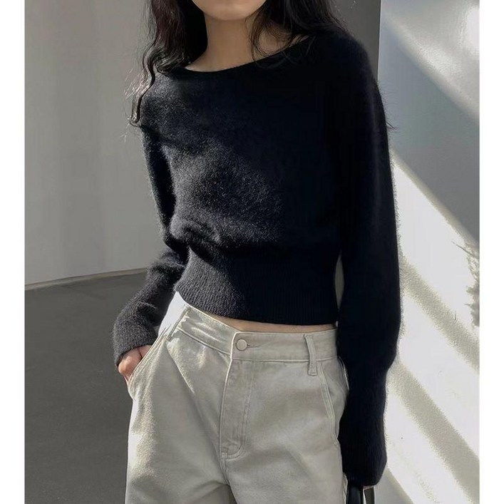 여성 메리노 울 케이블 드온도 라운드넥 자카드 홀가먼트