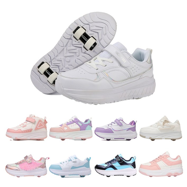 PHTEER 롤러슈즈 바퀴달린운동화 탈부착 롤러스케이트 4륜 F05, 화이트, 1개