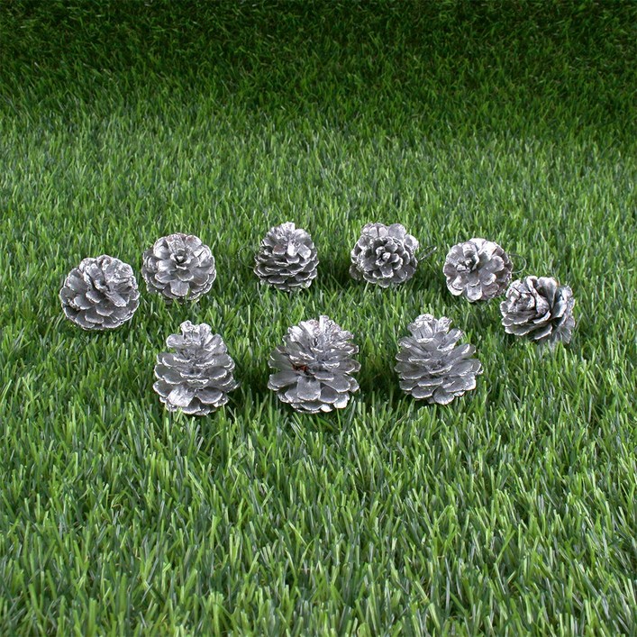 제오오스토어 크리스마스트리 솔방울 실버 소형9P 오너먼트 미니어처 파츠 유치원