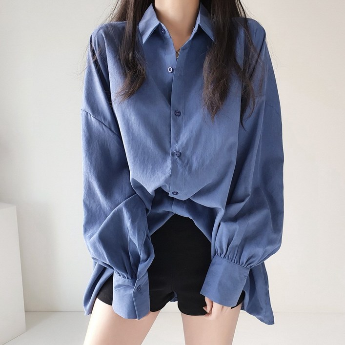 레이디스룸 퍼프소매 여성 오버핏 셔츠 남방