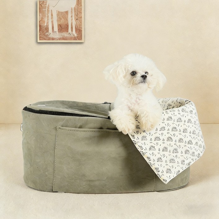 MekkMomo 휴대용 보온 패드 겨울용 쿠션 강아지방석 카시트 강아지 하우스, 1개, 짙은 녹색