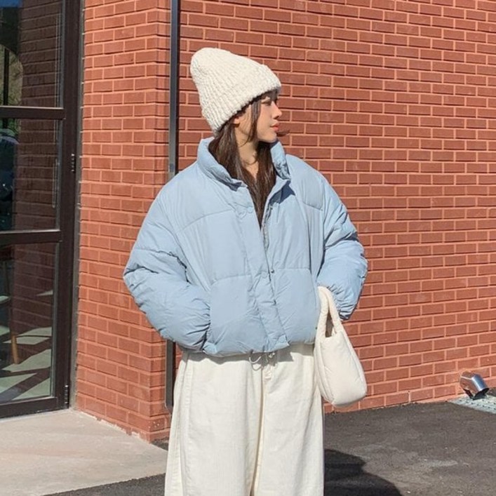 워너비뮤즈 브랜드관  2개핏보장파스텔 하이넥 숏 오버핏 크롭 웰론 패딩